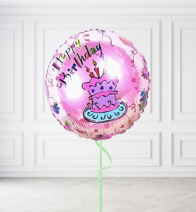 Pink Happy Birthday Cake Balloons, Build a Helium Filled Bunch: No Extras, Build a Bouquet: No Extras