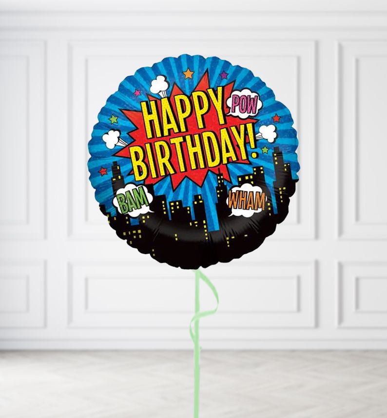 Happy Birthday Super Hero Balloon Happy Birthday Super Hero Balloon, Build a Helium Filled Bunch: No Extras, Build a Bouquet: No Extras
