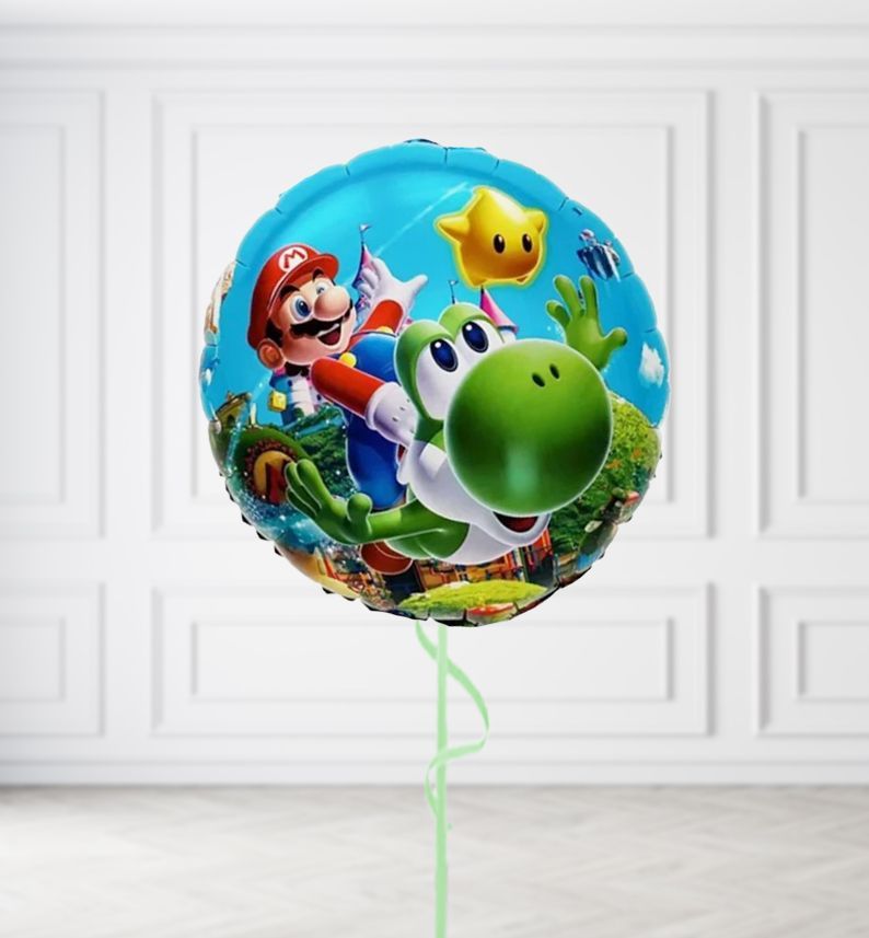 18 inch Super Mario with Yoshi Balloons, Build a Helium Filled Bunch: No Extras, Build a Bouquet: No Extras