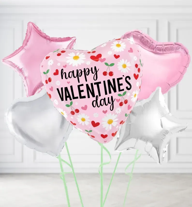 Cherries and Daisys Happy Valentines Day Balloons
