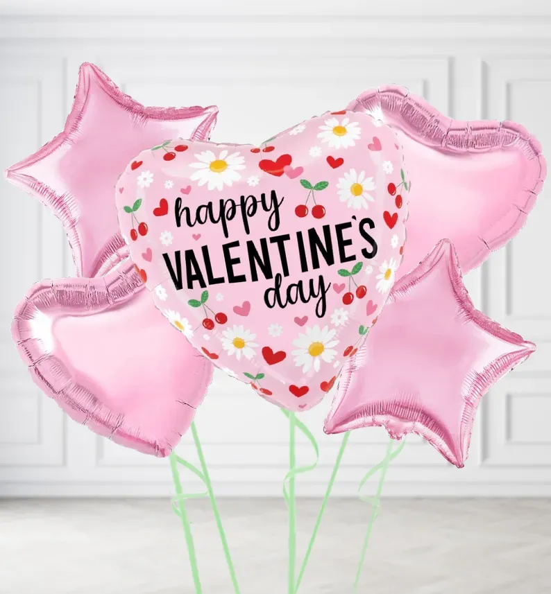 Cherries and Daisys Happy Valentines Day Balloons