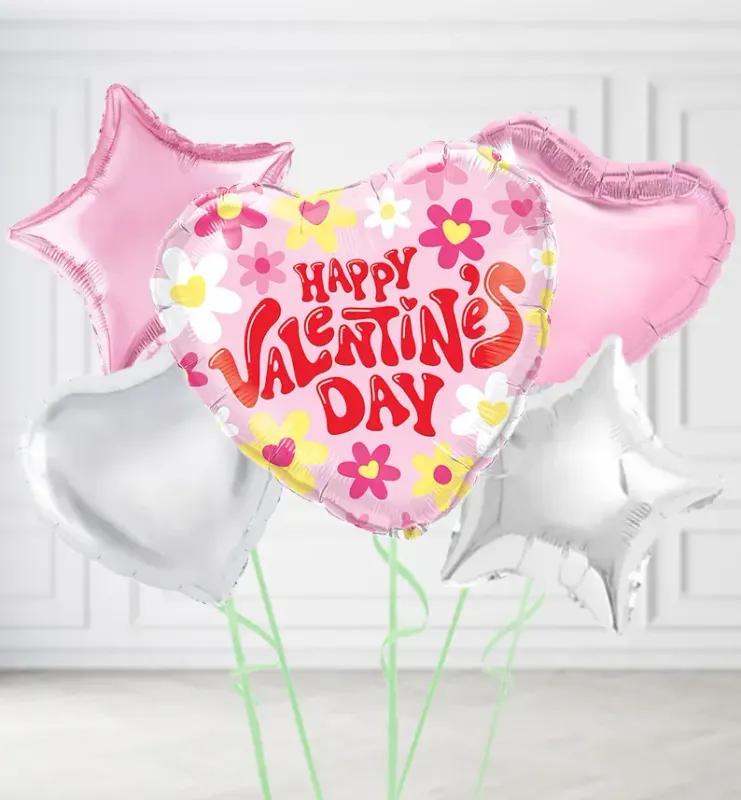 Retro Flowers Happy Valentines Day Balloons