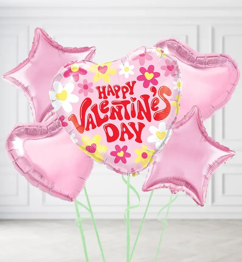 Retro Flowers Happy Valentines Day Balloons