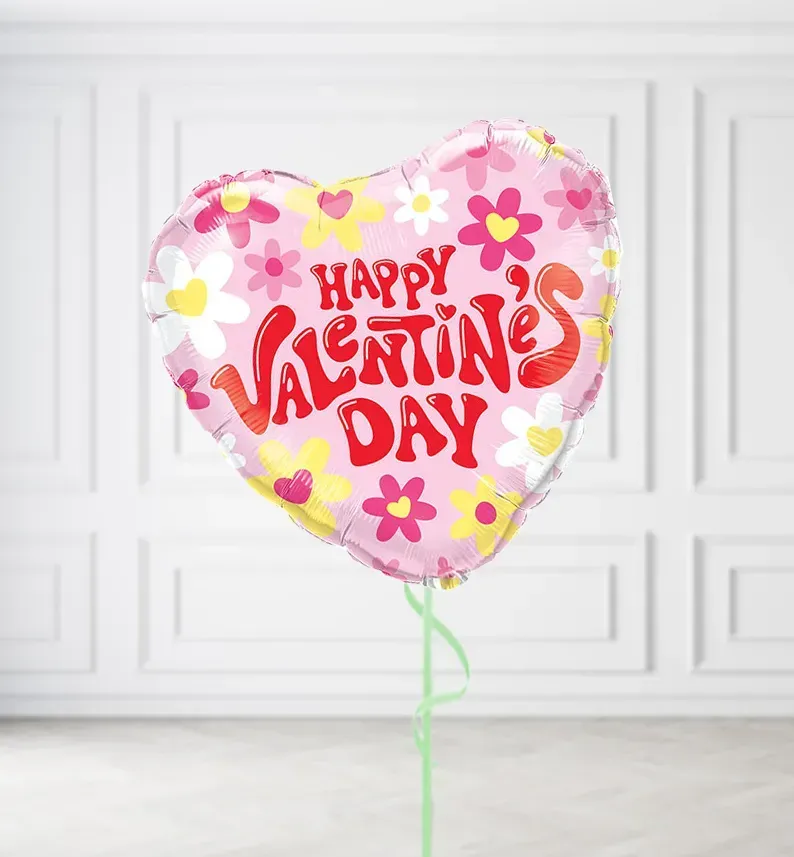 Retro Flowers Happy Valentines Day Balloons, Build a Helium Filled Bunch: No Extras