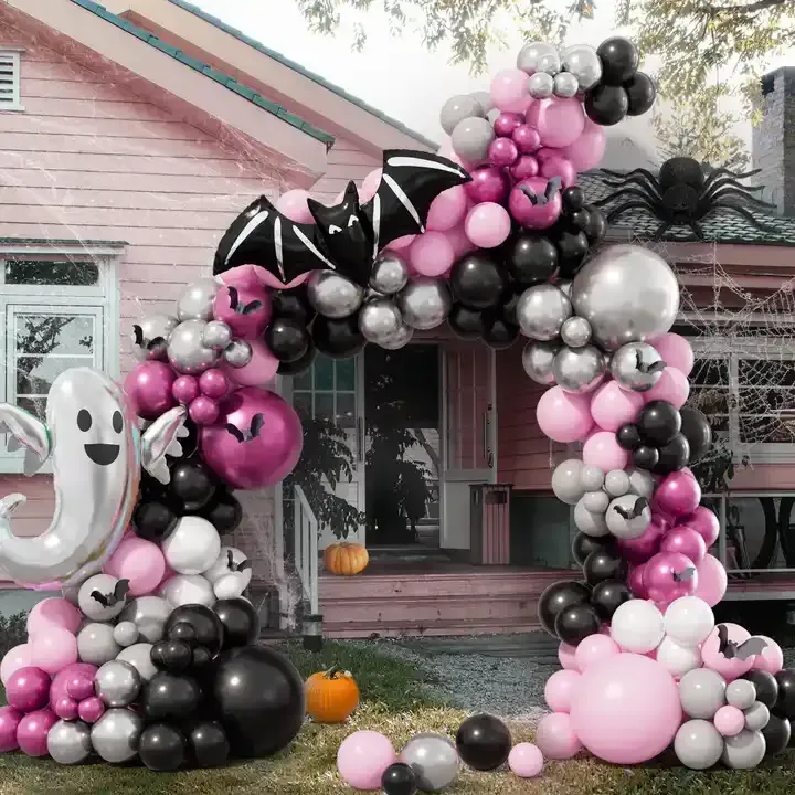 Build at Home Pink, Silver and Black and Halloween Balloon Arch Packs