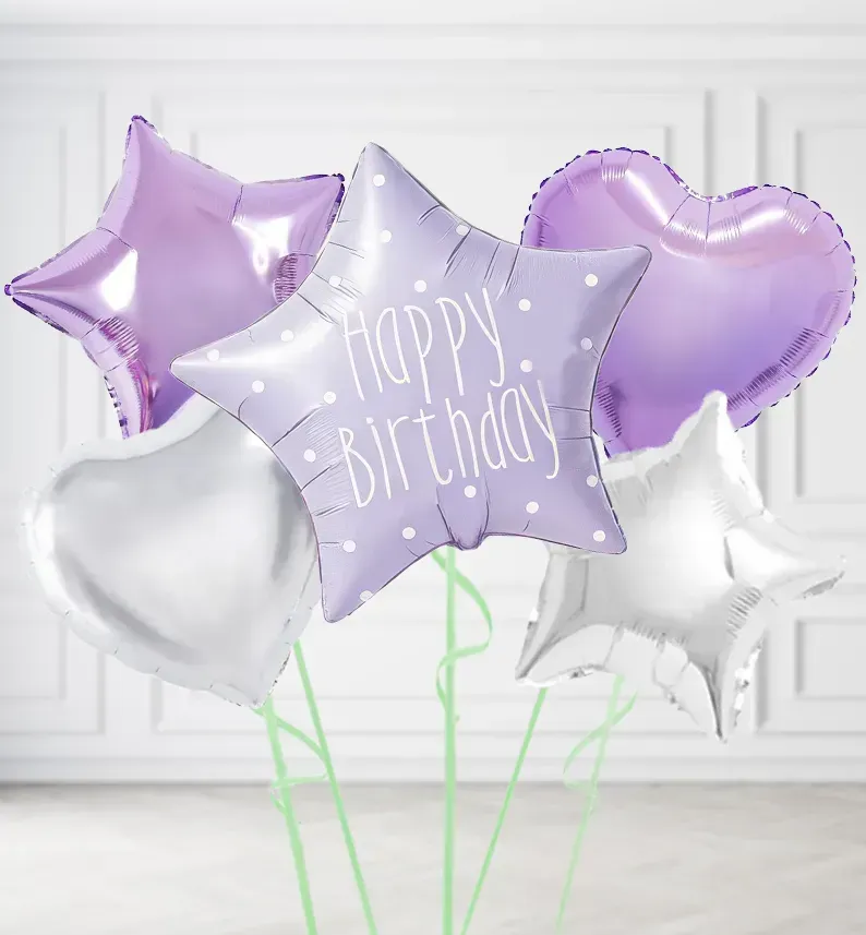 Pastel Lilac Happy Birthday Balloons