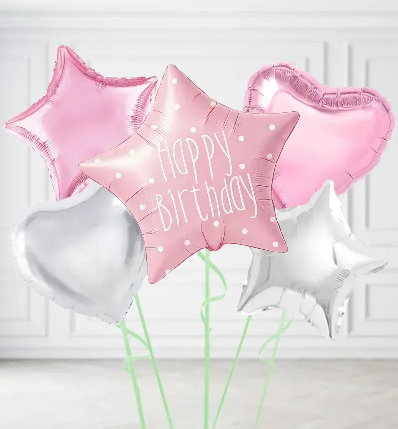 Pastel Pink Happy Birthday Balloons