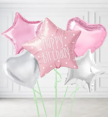 Pastel Pink Happy Birthday Balloons