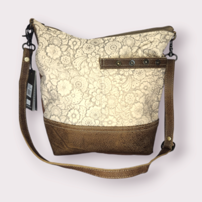 Myra Bag Apricot Upcycled Canvas &amp; Leather Shoulder Bag S-1449