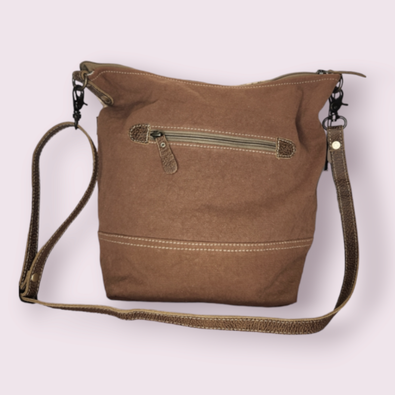 Myra Bag Apricot Upcycled Canvas &amp; Leather Shoulder Bag S-1449