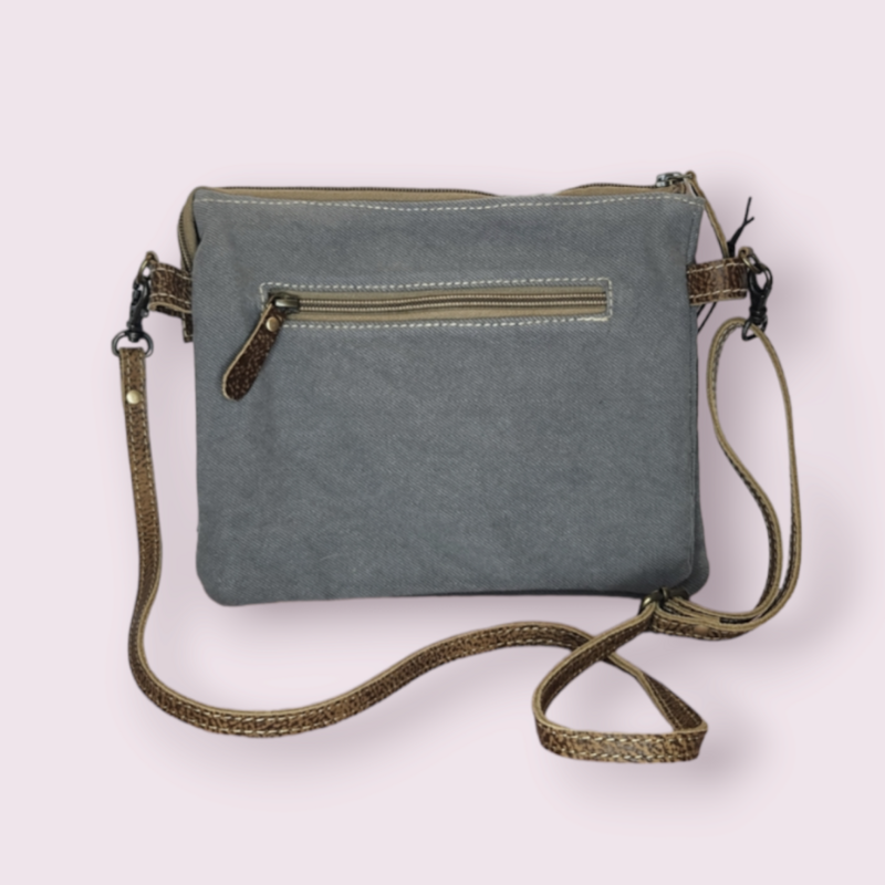 Myra Bag Floral Upcycled Canvas &amp; Cowhide Leather Small Crossbody Bag S-1219