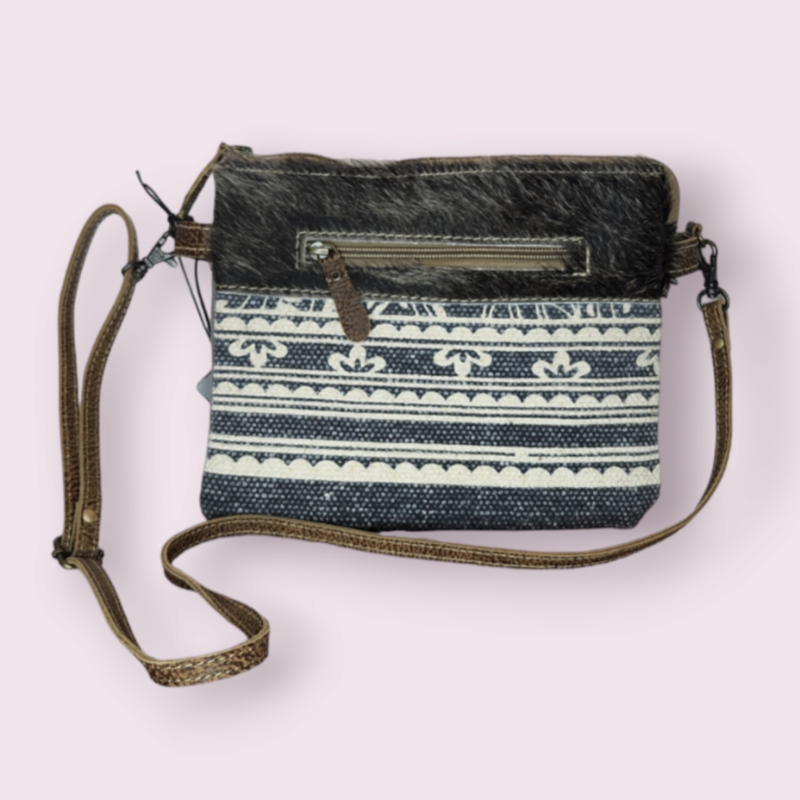 Myra Bag Floral Upcycled Canvas &amp; Cowhide Leather Small Crossbody Bag S-1219