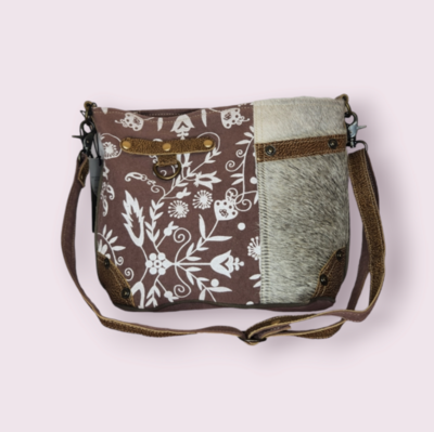 Myra Bag Linaria Upcycled Canvas &amp; Cowhide Shoulder Bag S-1505