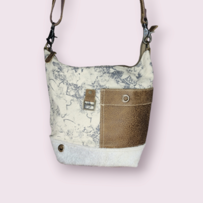 Myra Bag Buttercup Upcycled Canvas &amp; Cowhide Shoulder Bag S-1480