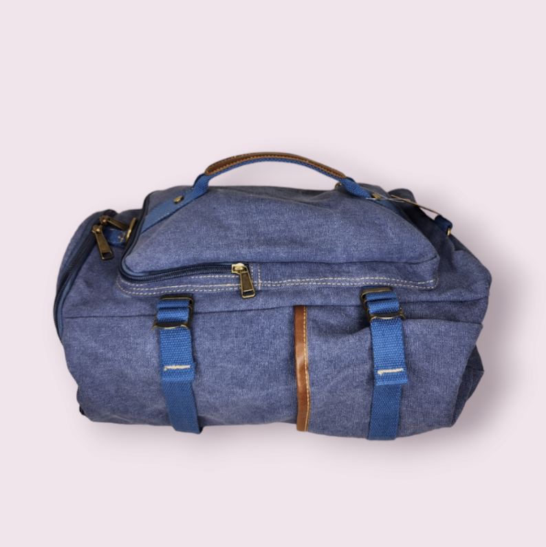Blue Canvas Duffle Backpack