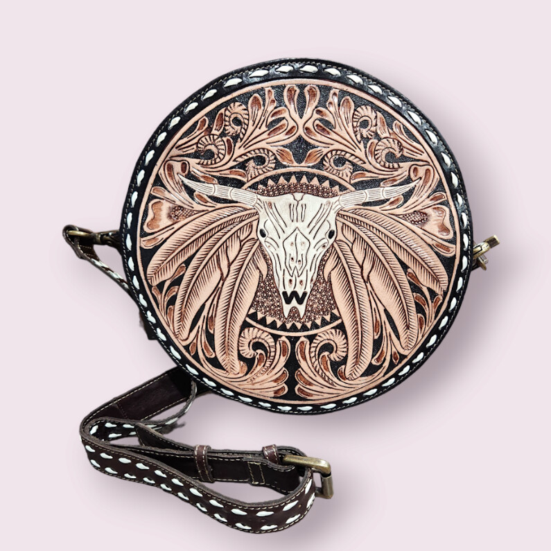 Spirit of the Herd Hand-tooled Round Bag