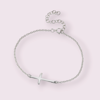 7&quot; Cross Sterling Silver Bracelet With 1.5&quot; Extension