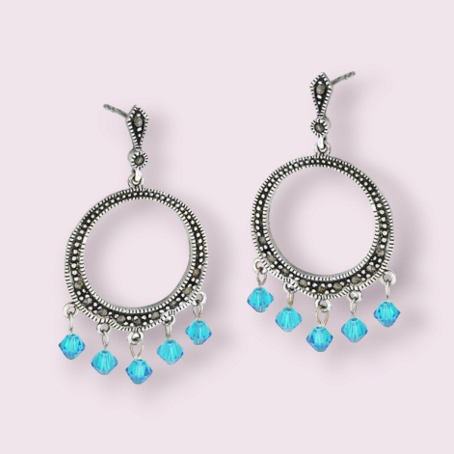 Swinging Marcasite Earring with Synthetic Blue Topaz
