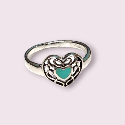 Filigree Heart Ring with Synthetic Turquoise