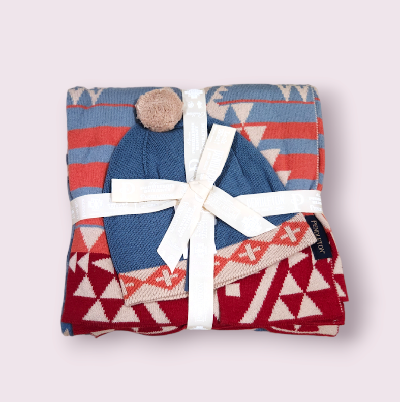 Knit Baby Blanket with Beanie