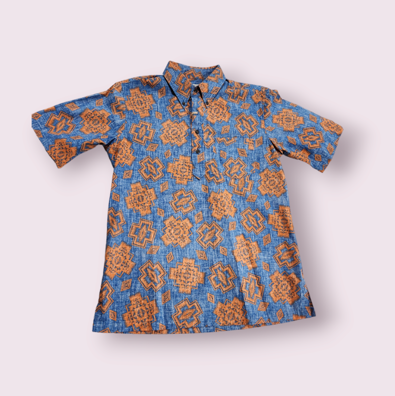 Shirt | Short Sleeve Printed Pop Over, Size, Color: Medium, Blue/Orange