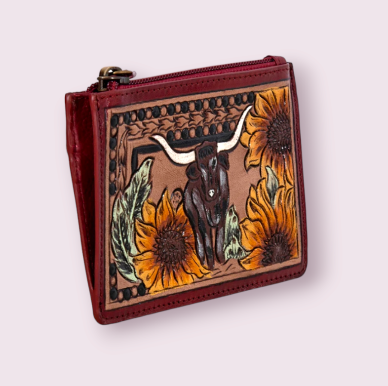 Where Longhorns Graze Hand-Tooled Card Holder