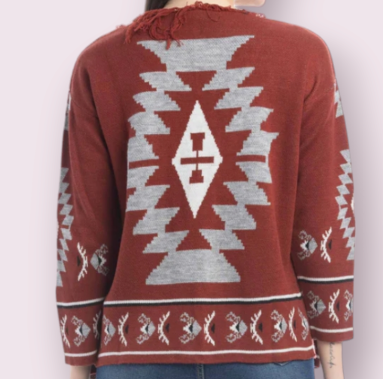 Ophelia Savannah Pattern Fringed Cardigan