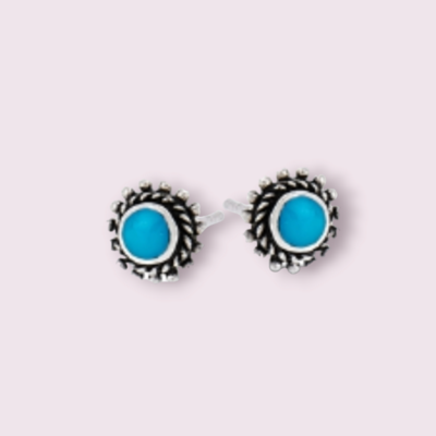 Bali Style Granulation Stud Earring with Synthetic Turquoise