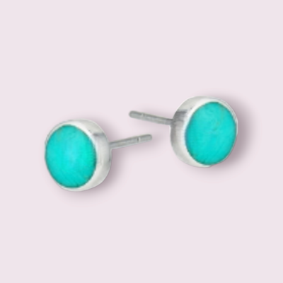 8mm Round Stud Earring with Full Bezel and Synthetic Turquoise