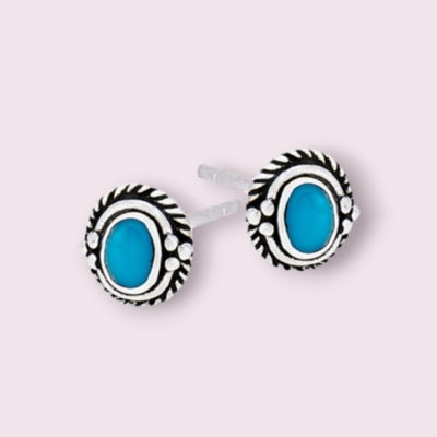 Braided Stud Earring with Synthetic Turquoise and Granulation