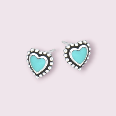 Granulated Heart Stud Earring with Synthetic Turquoise