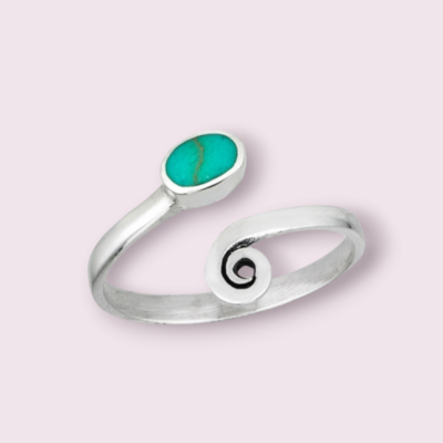 Adjustable Synthetic Turquoise Ring with Silver Tail