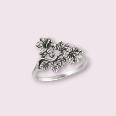 Lilies and Leaves Sterling Silver Ring