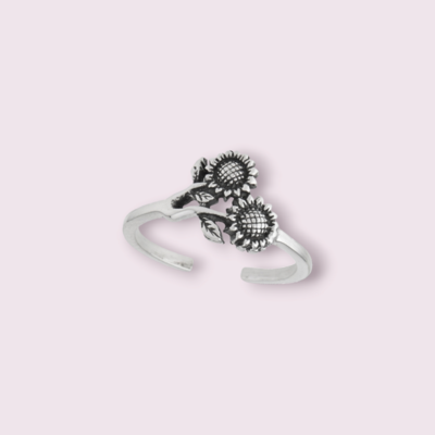 Double Sunflower Sterling Silver Toe Ring