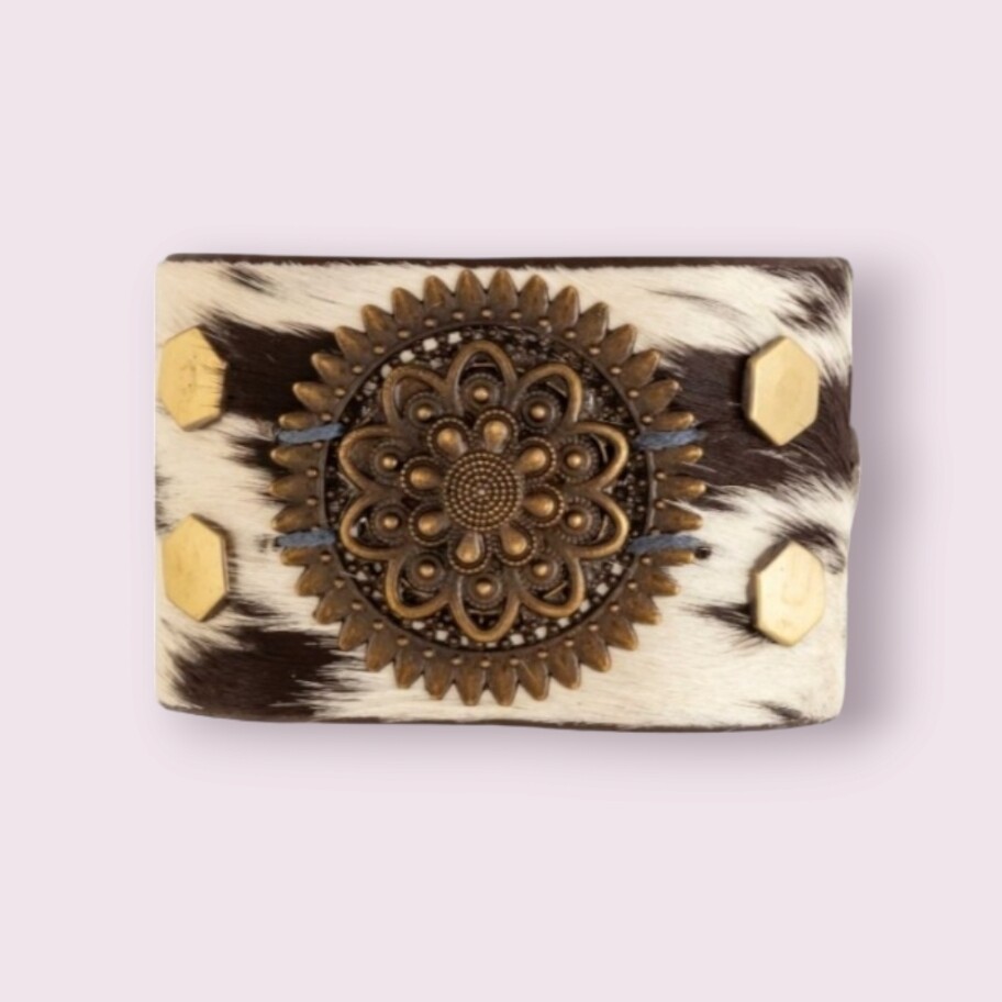 Brandianna Hair-on Hide Cuff Bracelet in Dark