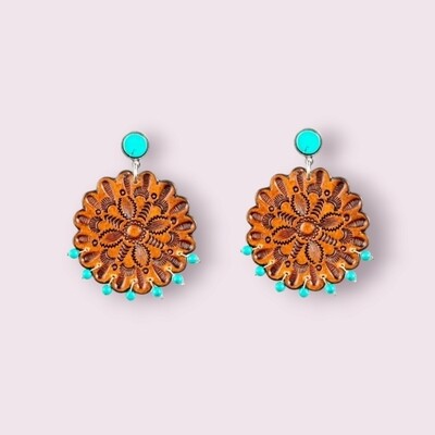 Cassie Wildflower Hand-tooled Leather Earrings