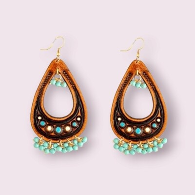 Camellia Hand-tooled Leather Earrings