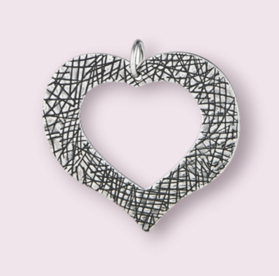 Etched and Oxidized Heart Pendant