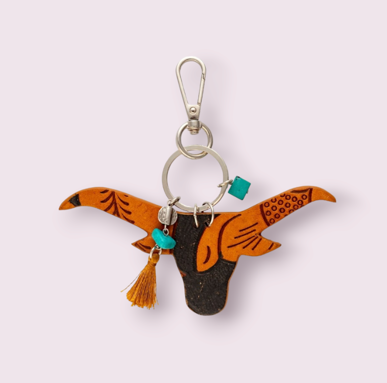 Steer Hand-tooled Key Fob &amp; Bag Charm