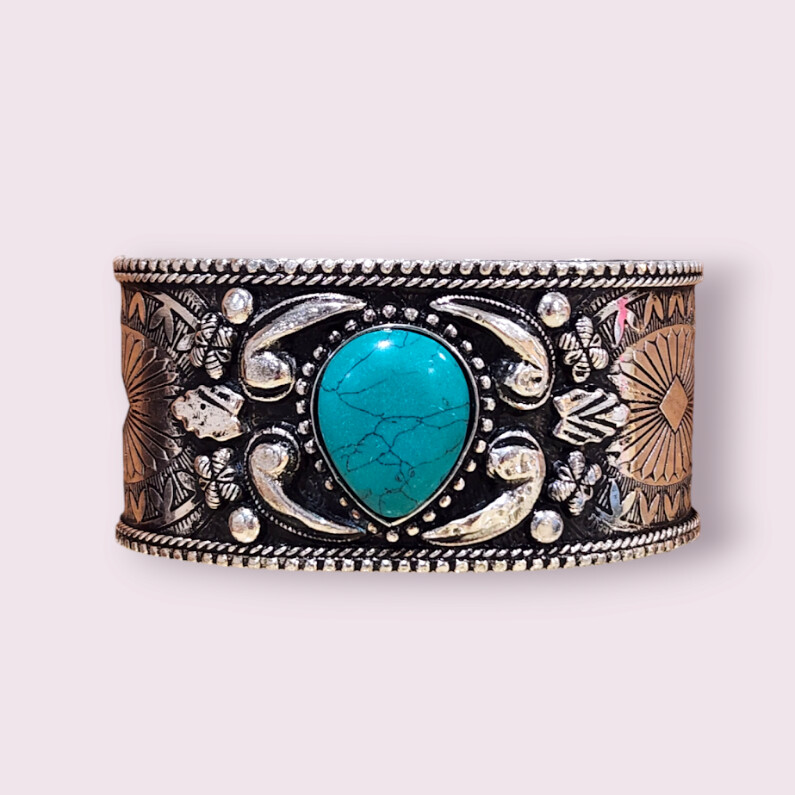 Mountain Sage Silver Tone &amp; Turquoise Look Bracelet