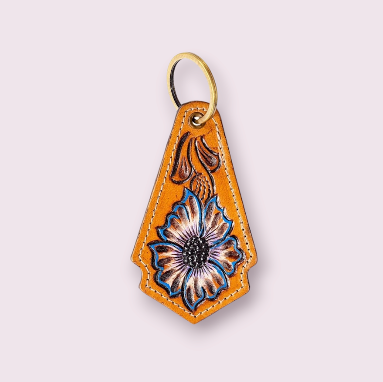 Prairie Morning Glory Hand-tooled Key Fob