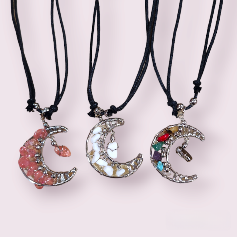 Chipped Metal Wrap Moon Pendant