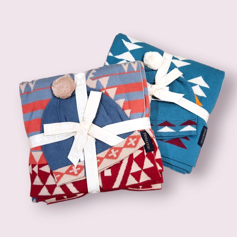 Knit Baby Blanket with Beanie