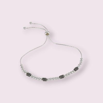 Adjustable Bead Sterling Silver Bracelet with Oxidized Rope and Bead Slide