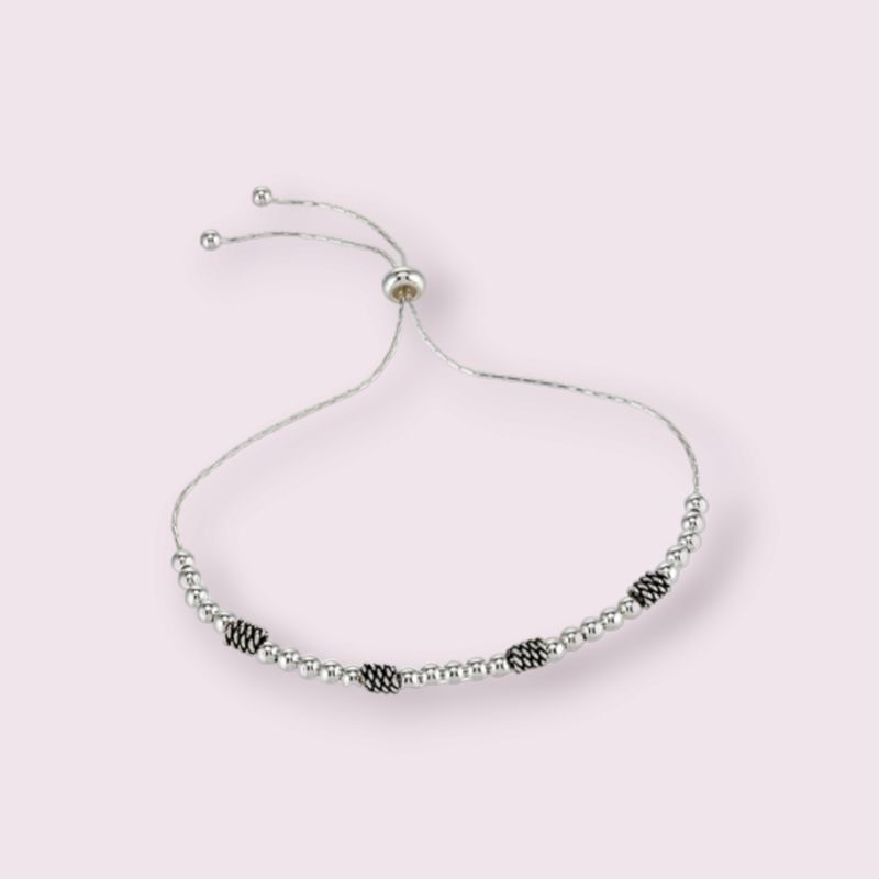 Adjustable Bead Sterling Silver Bracelet with Oxidized Rope and Bead Slide