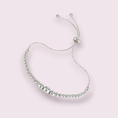 Adjustable Graduated Bead Sterling Silver Bracelet with Slide