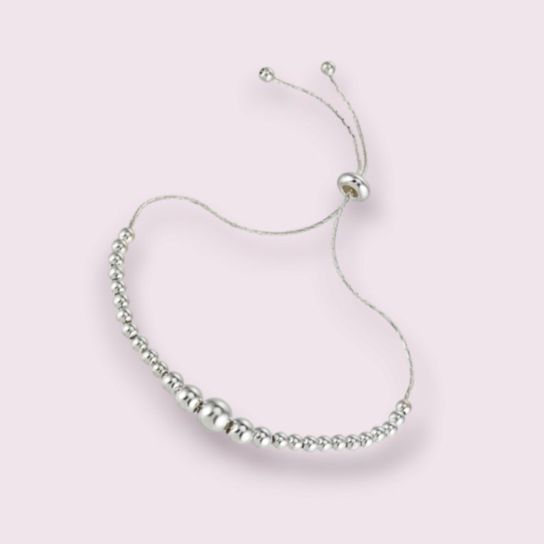 Adjustable Graduated Bead Sterling Silver Bracelet with Slide