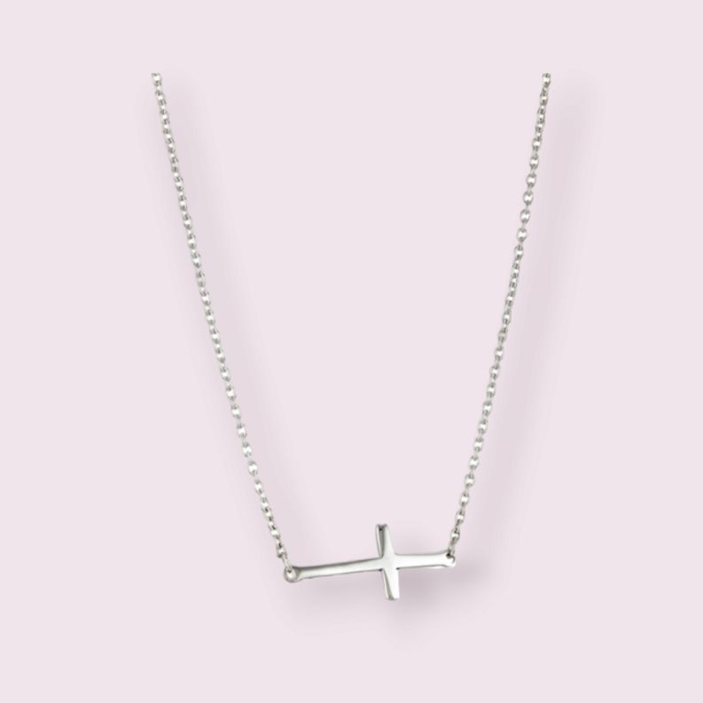 16" Cross Sterling Silver Necklace With 2" Extension