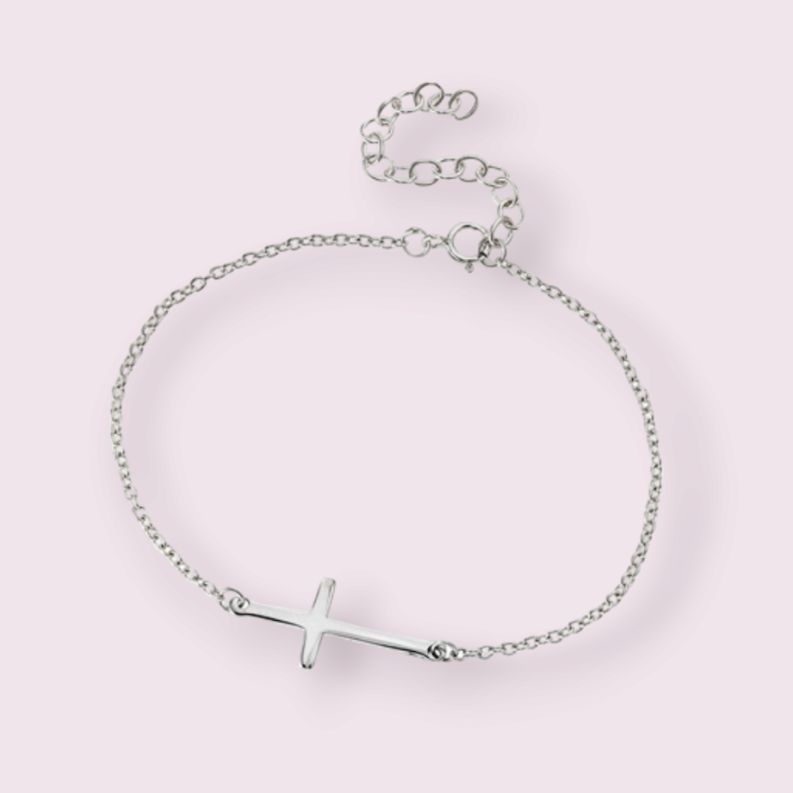 7" Cross Sterling Silver Bracelet With 1.5" Extension