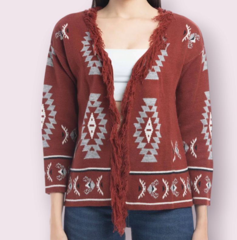 Ophelia Savannah Pattern Fringed Cardigan